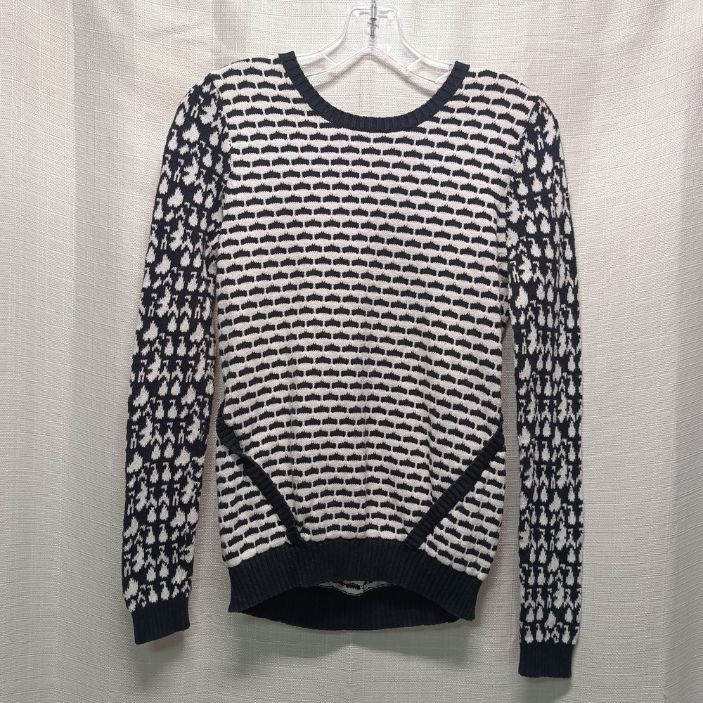 Red Saks Fifth Avenue Black White Geometric Print Sweater Women's XS Open Back